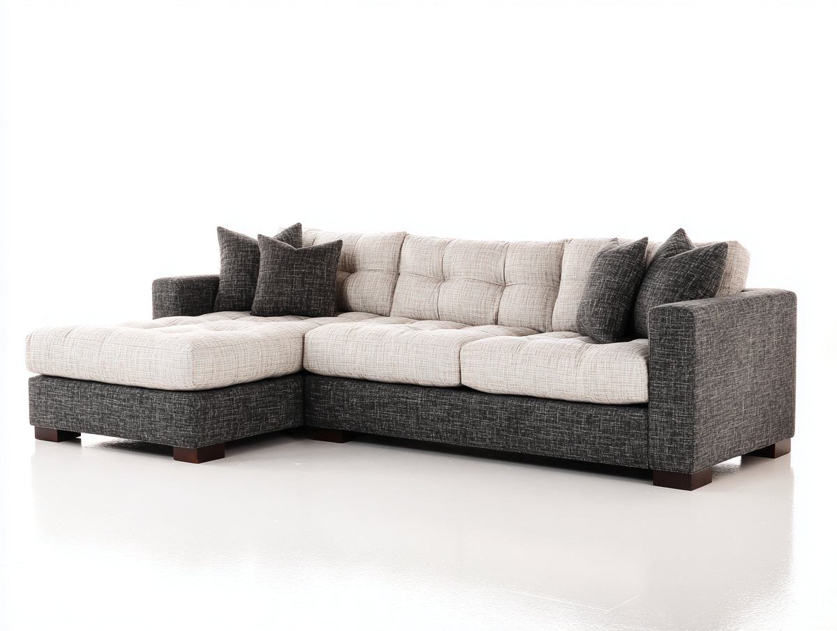 Sofá de esquina 280x185x85 cm - gris oscuro y beige - tapizado con chaise longue y asiento acolchado
