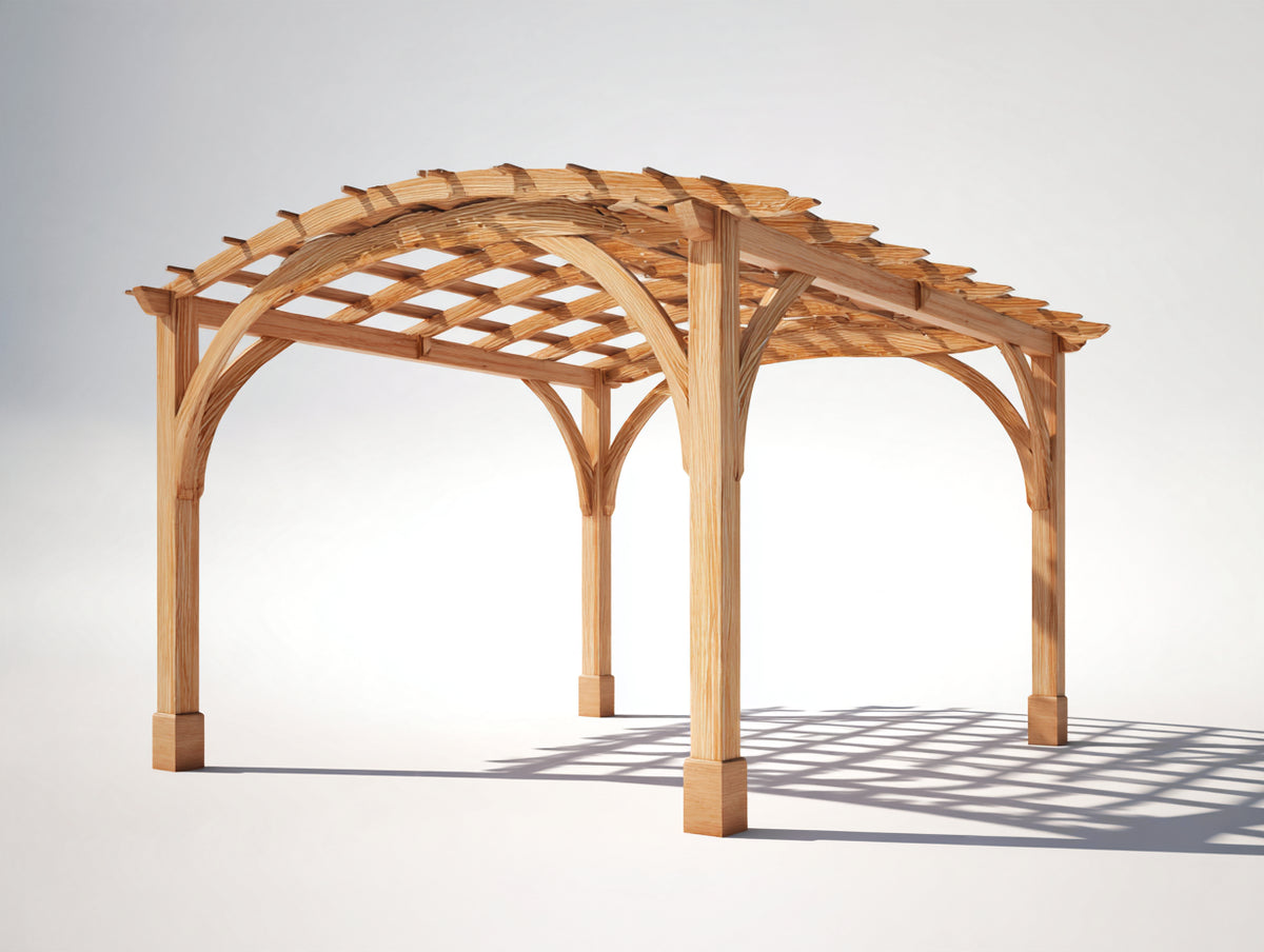 Pérgola de jardín de madera 320x300x250 cm - natural - diseño arqueado con cubierta de celosía