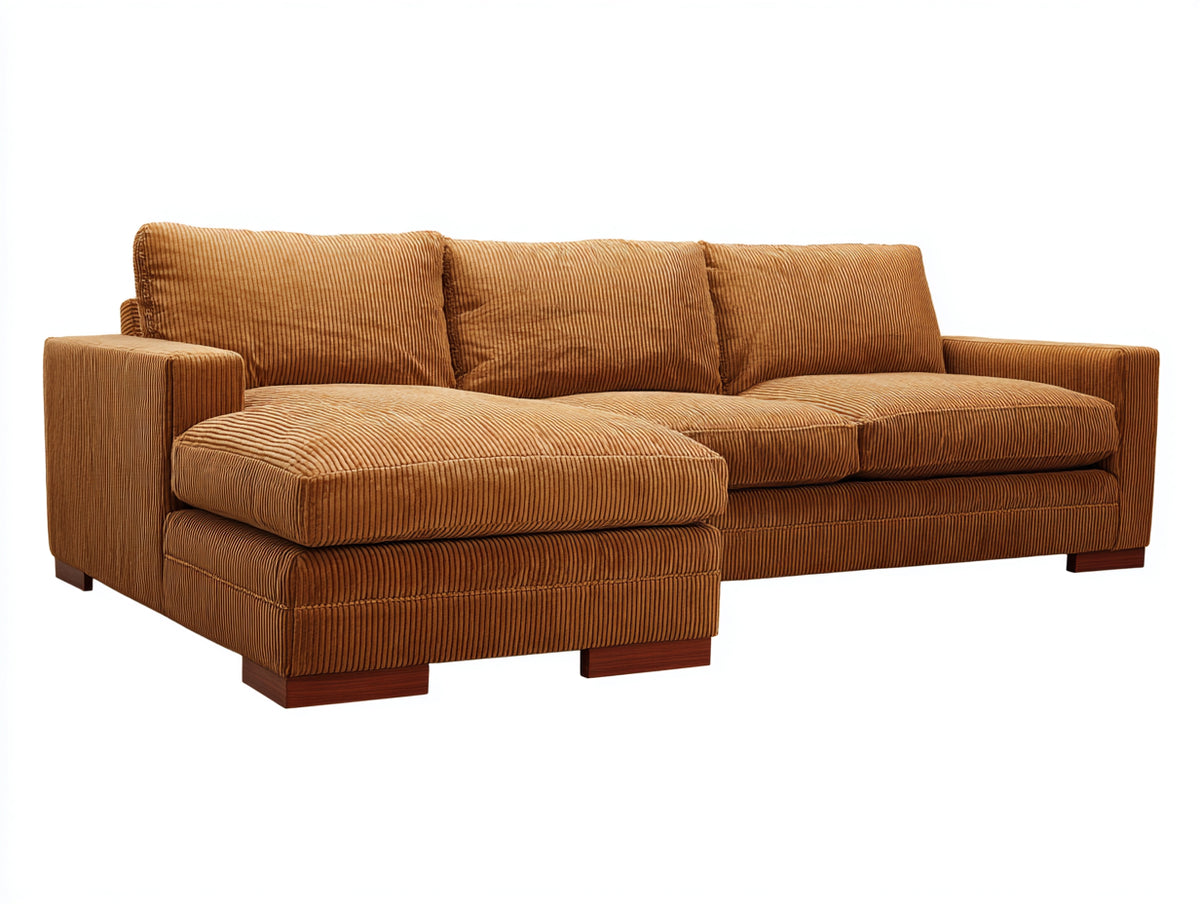 Sofá de esquina de tela acanalada 275x165x85 cm - Marrón claro-Marrón oscuro - Diseño moderno con chaise longue para salón