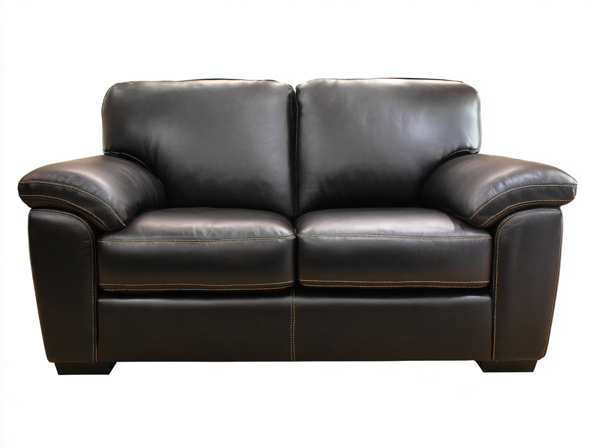 Sofá de 2 plazas de cuero 170x92x88 cm - marrón oscuro - diseño clásico con reposabrazos acolchados