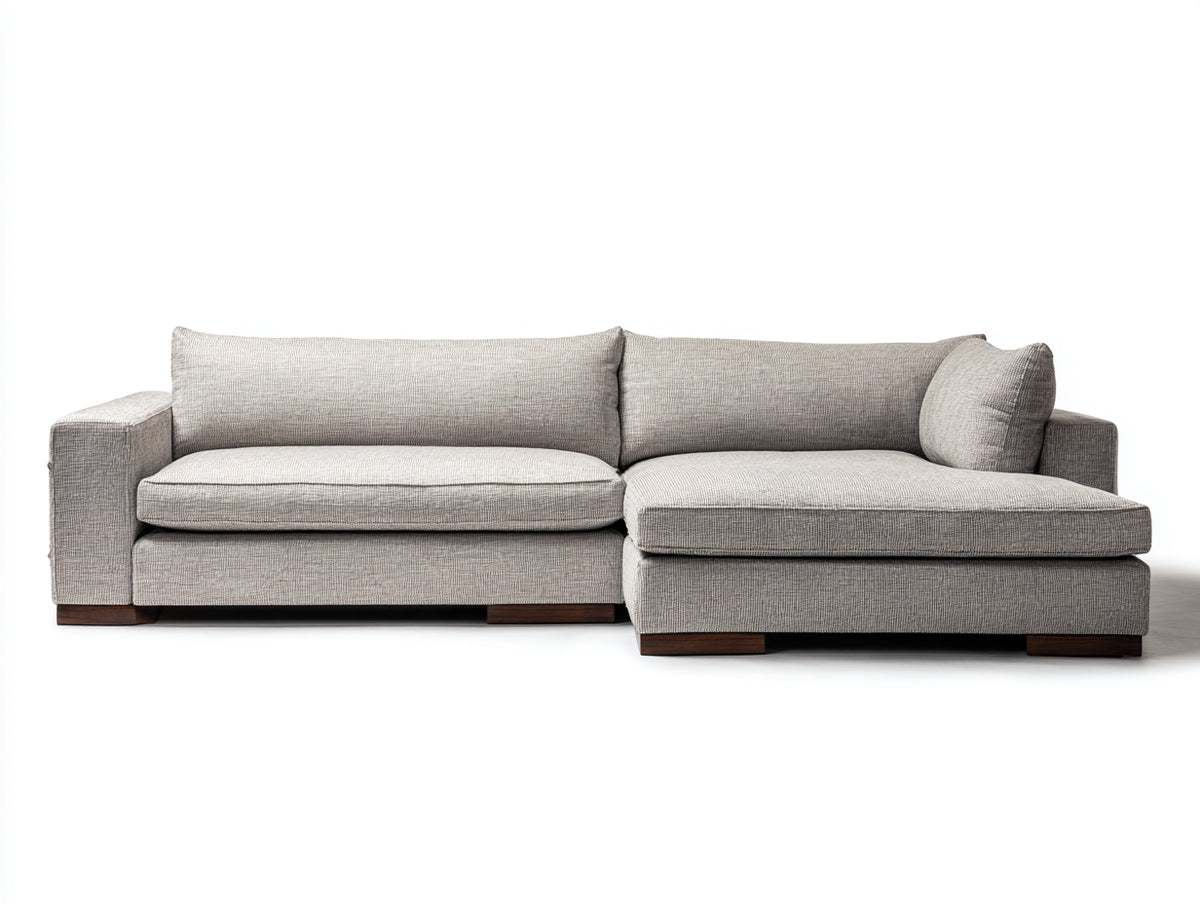 Sofá de esquina de tela 260x260x86 cm - beige grisáceo - diseño moderno con chaise longue