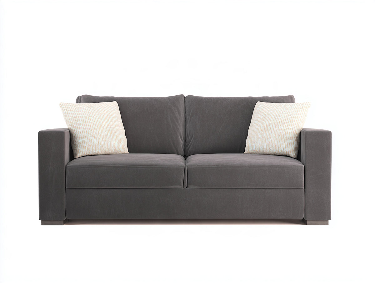 Sofá de 2 plazas tapizado 180x90x84 cm - gris oscuro - brazos rectos y diseño moderno para salón