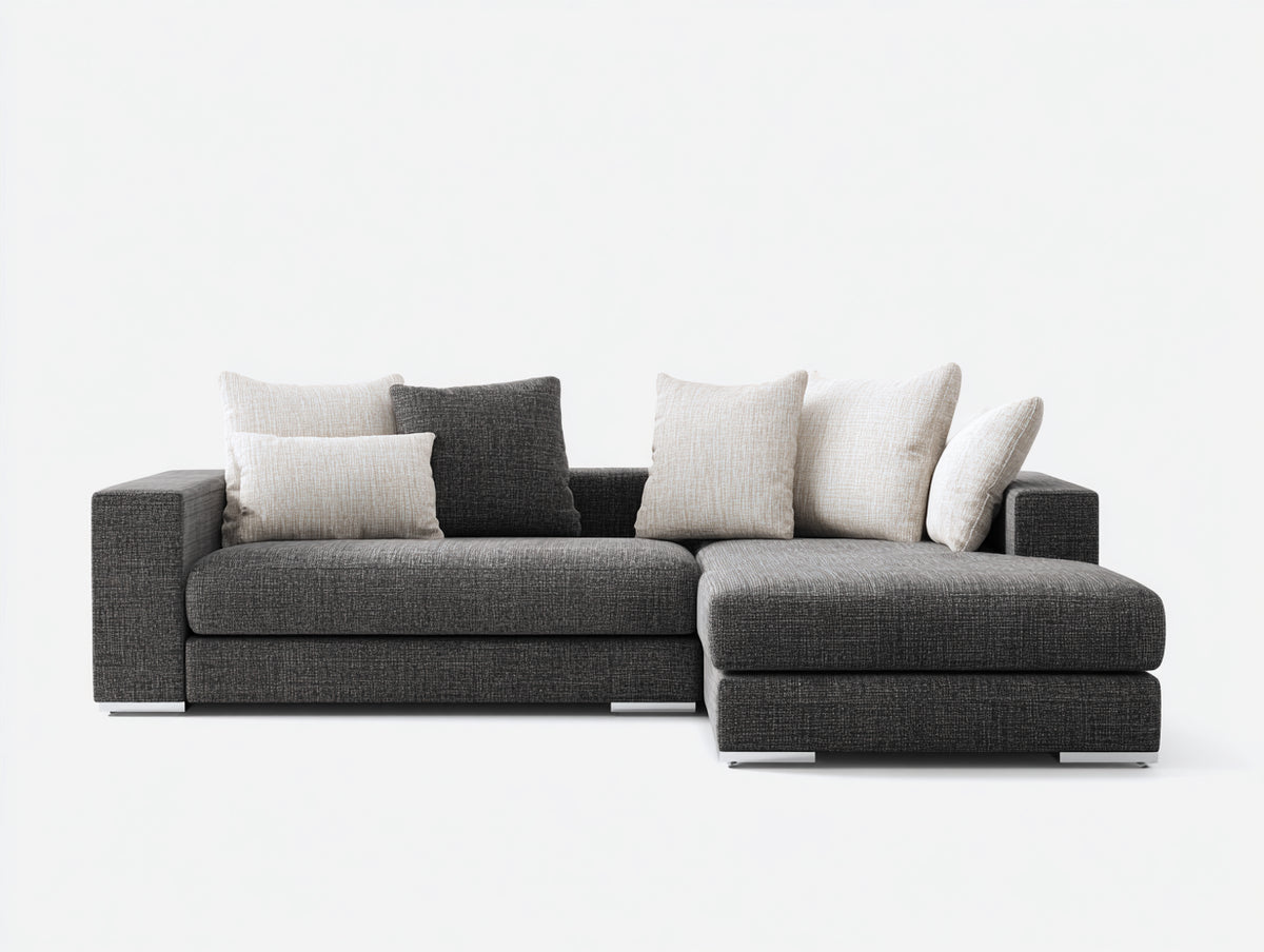 Sofá de esquina tapizado en tela 260x260x86 cm - Gris oscuro-Plateado - Diseño moderno con chaise longue