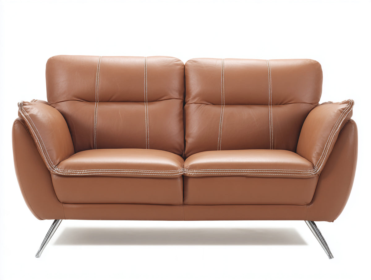 Sofá de 2 plazas de cuero 180x92x90 cm - marrón claro - diseño moderno con costuras decorativas