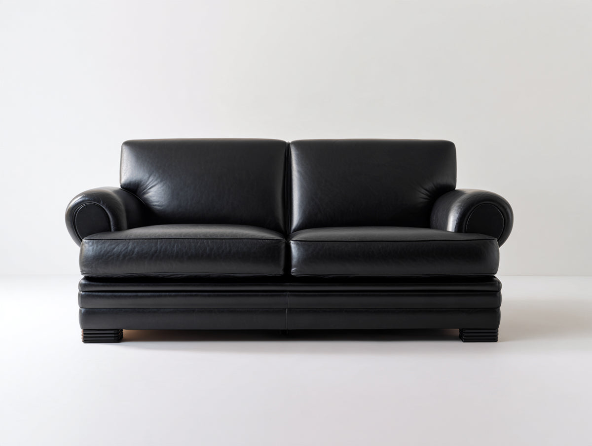 Sofá de 2 plazas tapizado 180x92x85 cm - negro - brazos redondeados y diseño clásico para salón