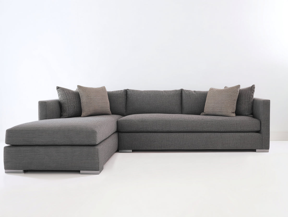 Sofás de esquina tapizado en tela 280x190x82 cm - Gris oscuro - Diseño moderno con chaise longue