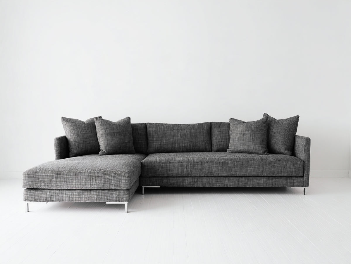 Sofás de esquina tapizados en tejido 255 x 165 x 85 cm - gris oscuro - asiento acolchado con chaise longue y patas metálicas