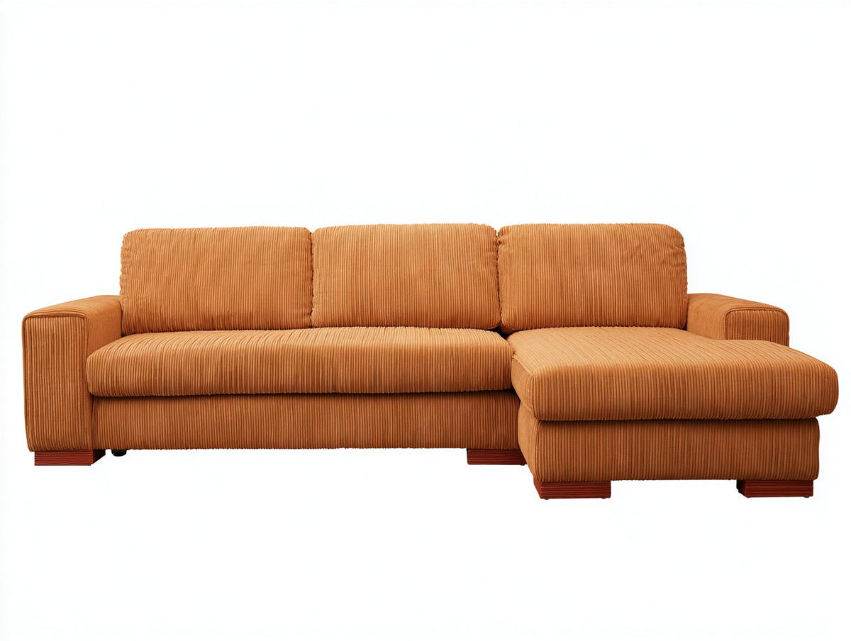 Sofá de esquina tapizado en pana 260x260x86 cm - Naranja-Marrón - Diseño moderno con chaise longue