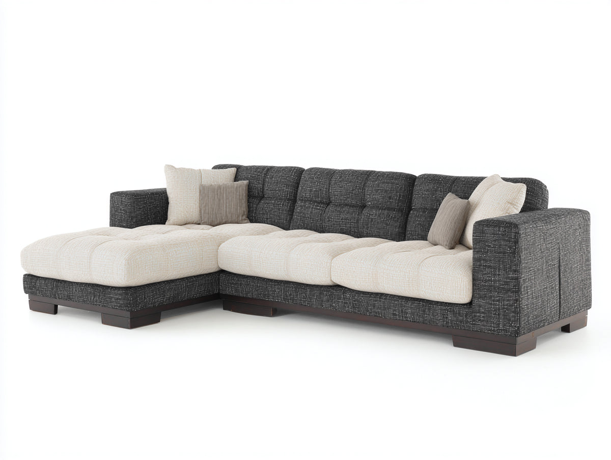Sofá de esquina tapizado en tejido 295x185x85 cm - Gris oscuro y crema - Chaise longue y diseño contemporáneo