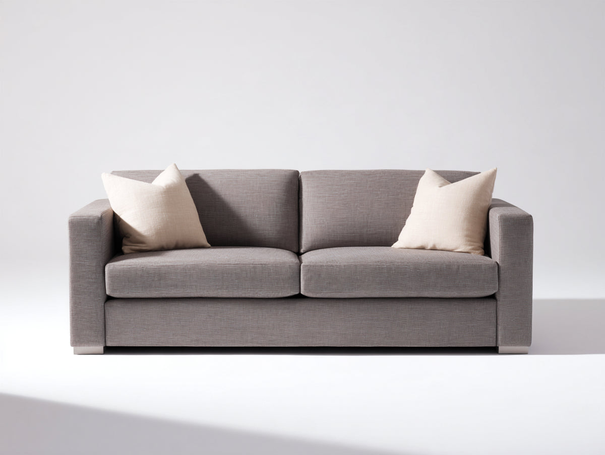 Sofá de 2 plazas tapizado de tela 180x90x85 cm - Gris - Brazos rectos y diseño moderno