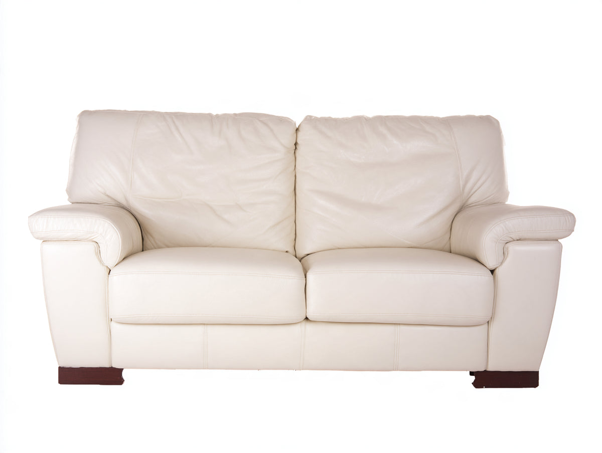 Sofá de 2 plazas tapizado 165x90x88 cm - Crema - Asientos acolchados y reposabrazos curvos