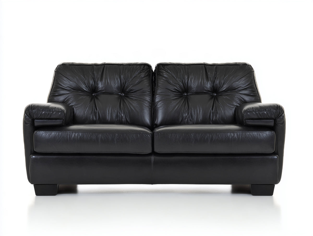 Sofá de 2 plazas tapizado 170x87x84 cm - Negro - Respaldo capitoné y reposabrazos acolchados