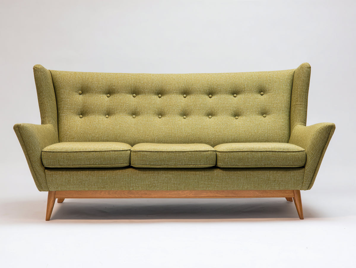 Sofá 3 plazas de tela 220x85x90 cm - verde - diseño moderno con respaldo acolchado para salón