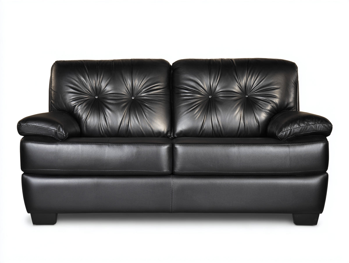 Sofá de 2 plazas tapizado 178x91x86 cm - negro - respaldo capitoné y brazos acolchados para salón