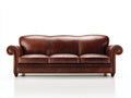 Sofá 3 plazas tapizado efecto cuero 215x90x85 cm - marrón envejecido - diseño clásico con brazos enrollados